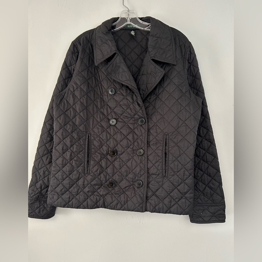 Lauren Ralph Lauren Black Quilted Double Breasted Equestrian Chore Jacket